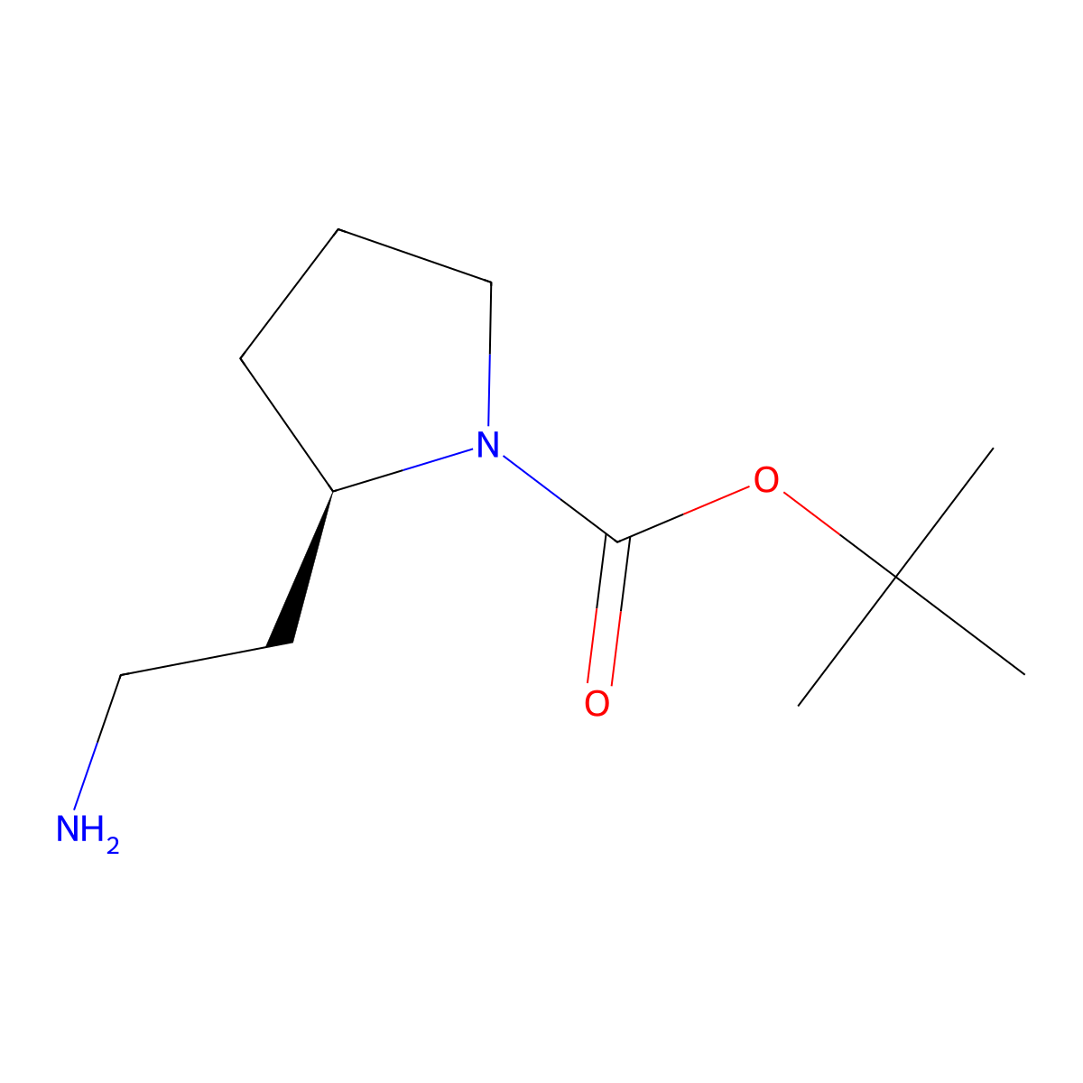 tert-Butyl (2R)-2-(2-aminoethyl)pyrrolidine-1-carboxylate molecular structure, CAS 550378-07-9