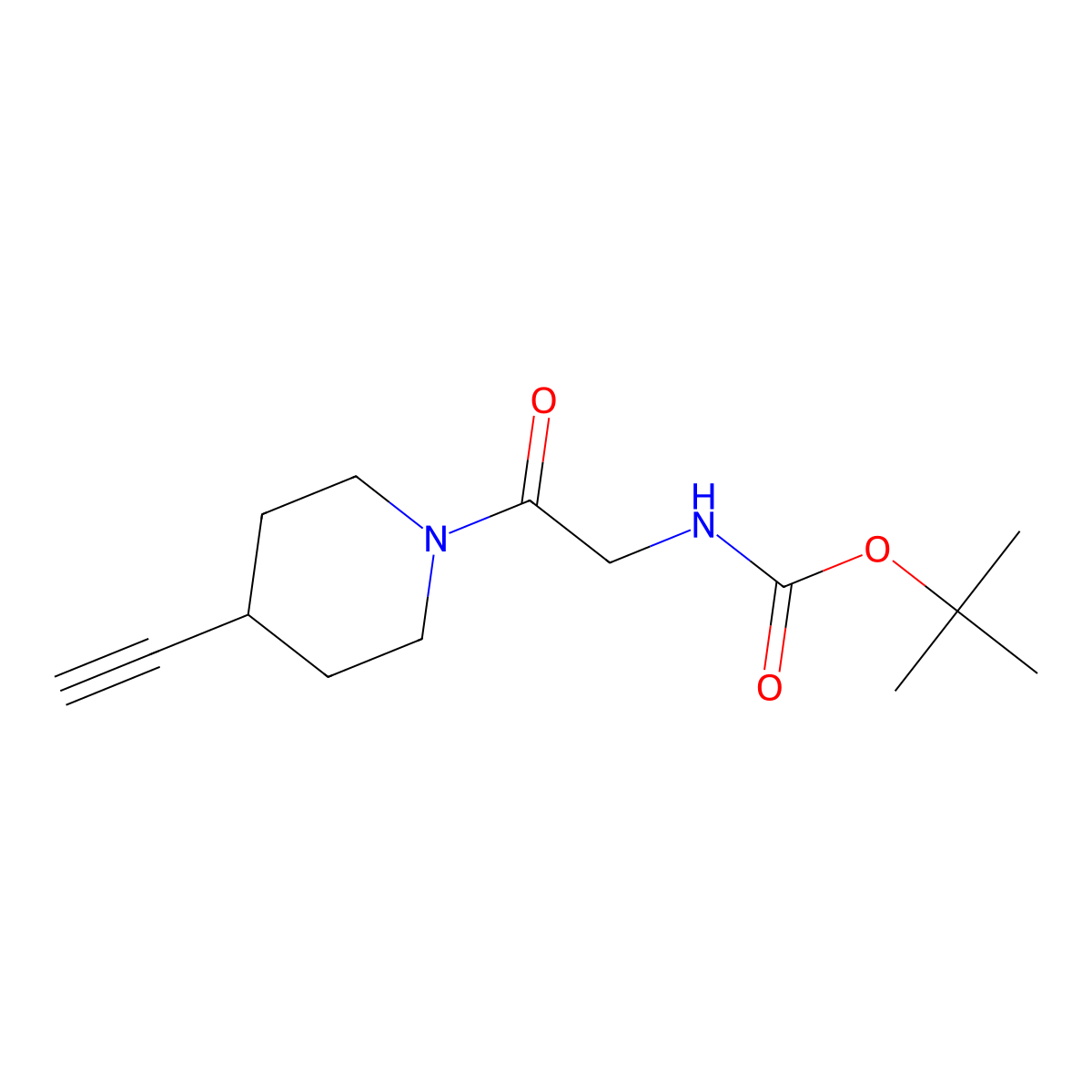 tert-butyl N-[2-(4-ethynylpiperidin-1-yl)-2-oxoethyl]carbamate molecular structure, CAS 550378-31-9