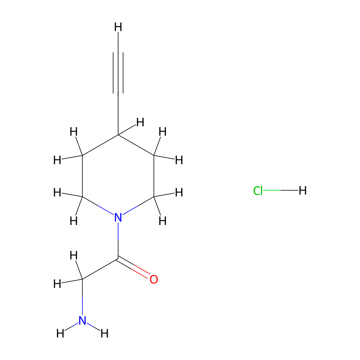 2-Amino-1-(4-ethynylpiperidin-1-yl)ethanone hydrochloride molecular structure, CAS 550378-32-0