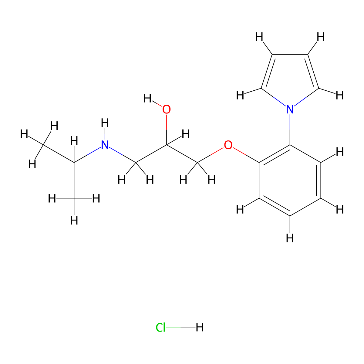 2-Propanol, 1-((1-methylethyl)amino)-3-(2-(1H-pyrrol-1-yl)phenoxy)-, hydrochloride (1:1) molecular structure, CAS 55050-95-8