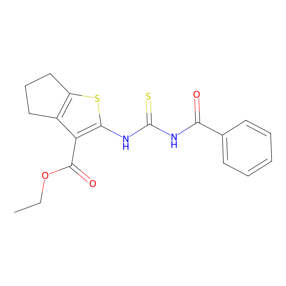 ethyl 2-{[(benzoylamino)carbothioyl]amino}-5,6-dihydro-4H-cyclopenta[b]thiophene-3-carboxylate molecular structure, CAS 55056-27-4