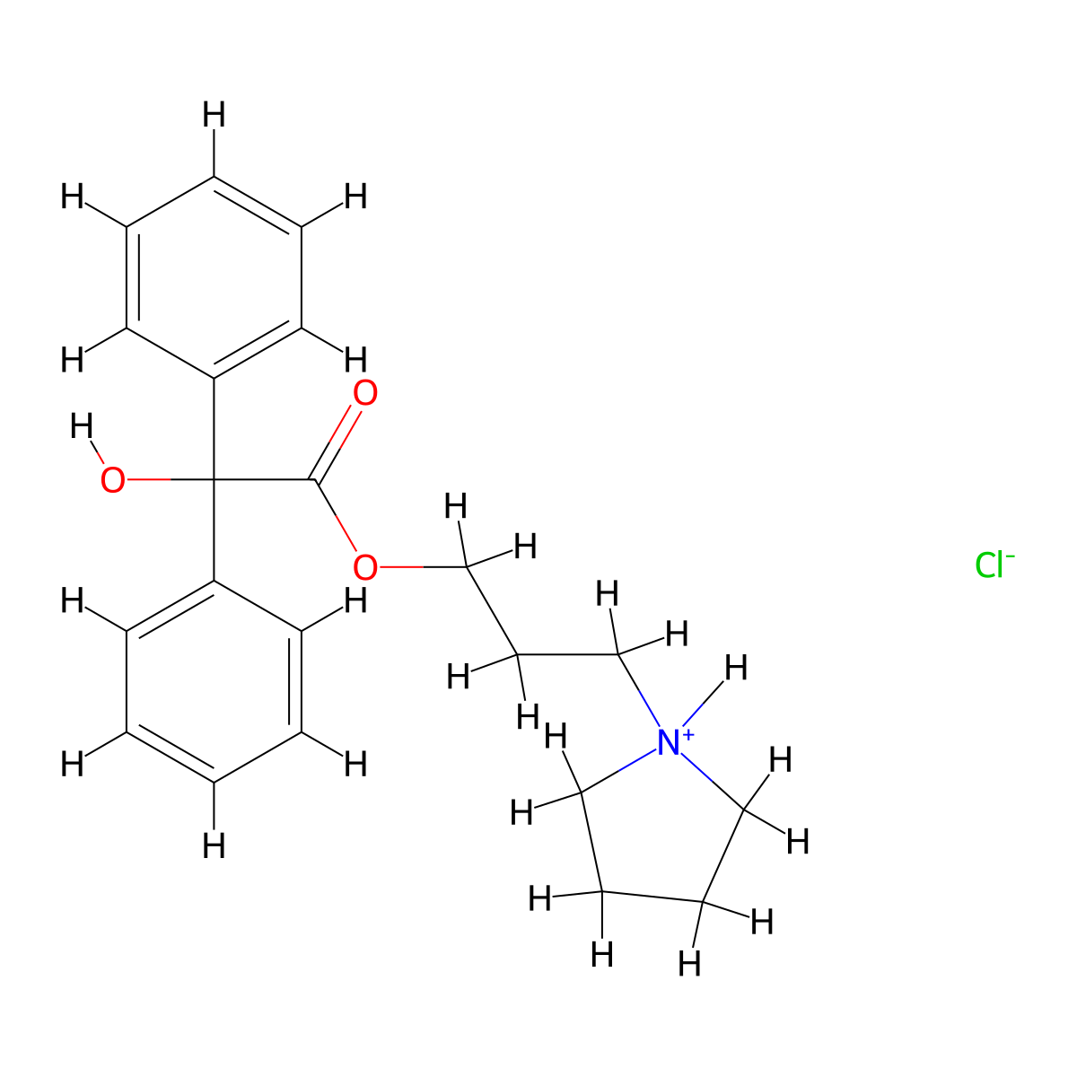 Benzilic acid, 3-(1-pyrrolidinyl)propyl ester, hydrochloride molecular structure, CAS 55066-60-9