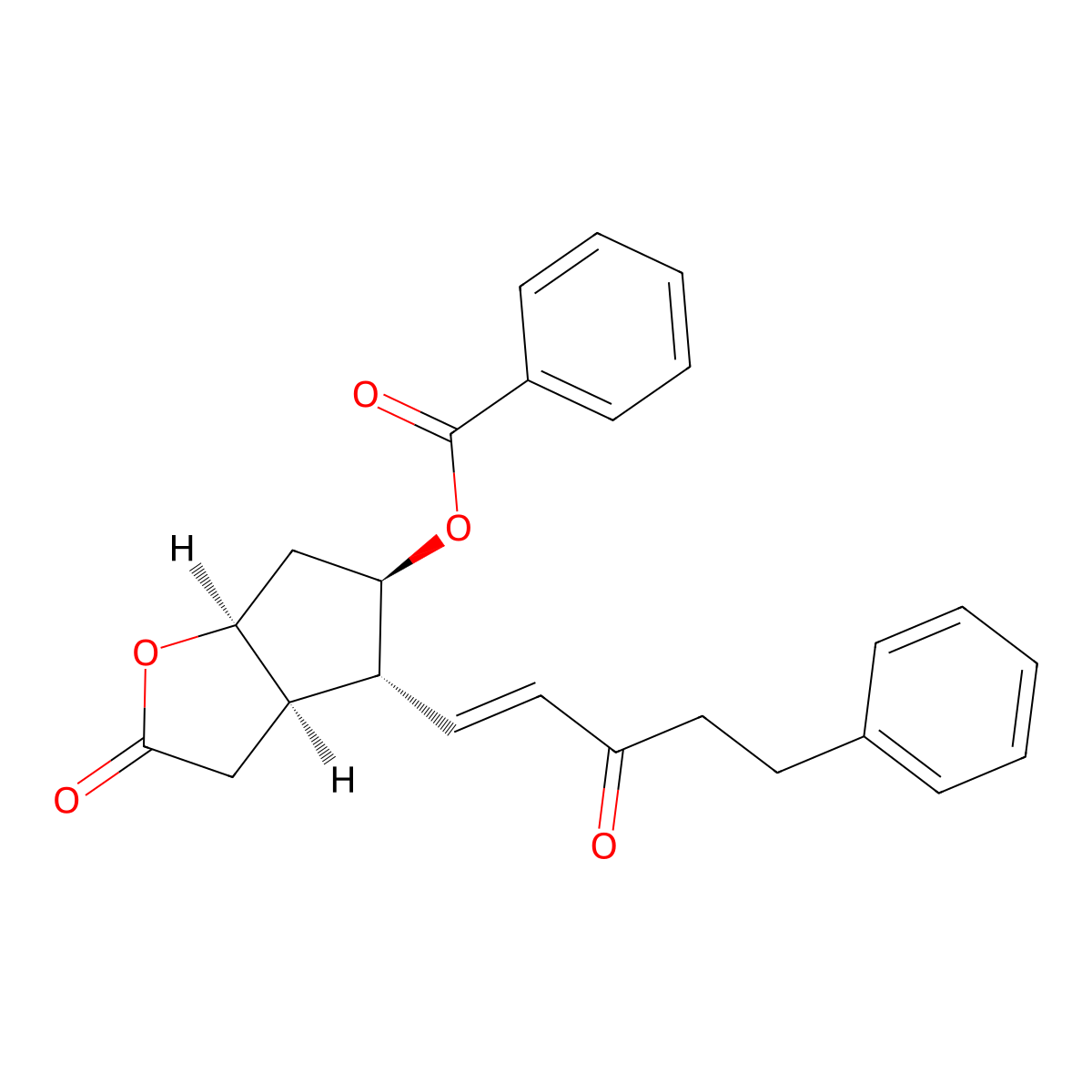 (3aR,4R,5R,6aS)-2-Oxo-4-((E)-3-oxo-5-phenylpent-1-en-1-yl)hexahydro-2H-cyclopenta[b]furan-5-yl benzoate molecular structure, CAS 55076-60-3