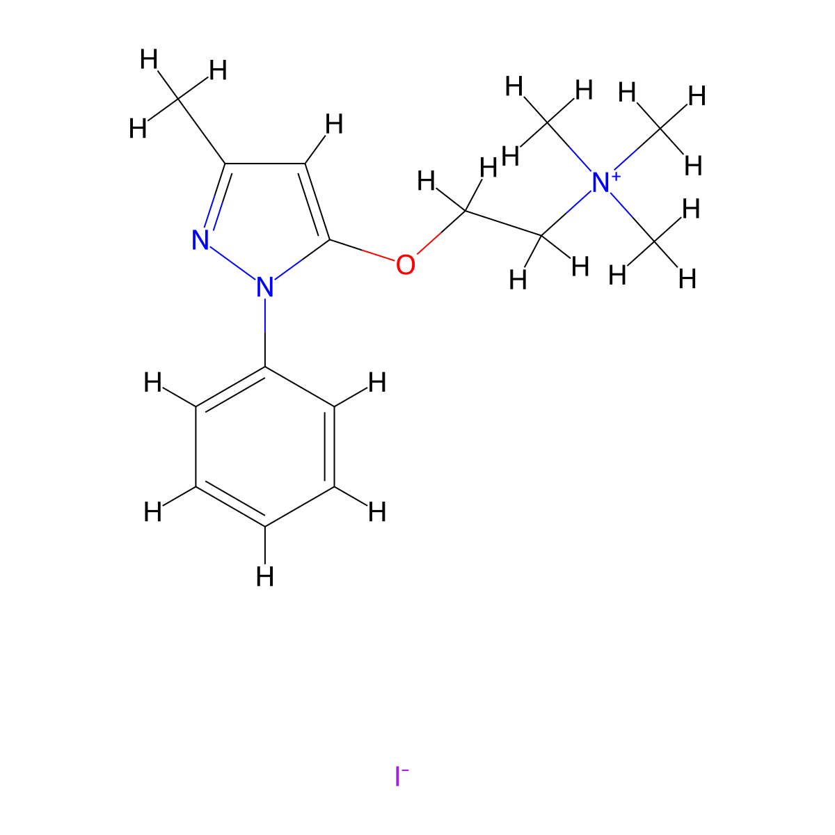 Ammonium, (2-(3-methyl-1-phenyl-5-pyrazolyloxy)ethyl)trimethyl-, iodide molecular structure, CAS 5509-29-5
