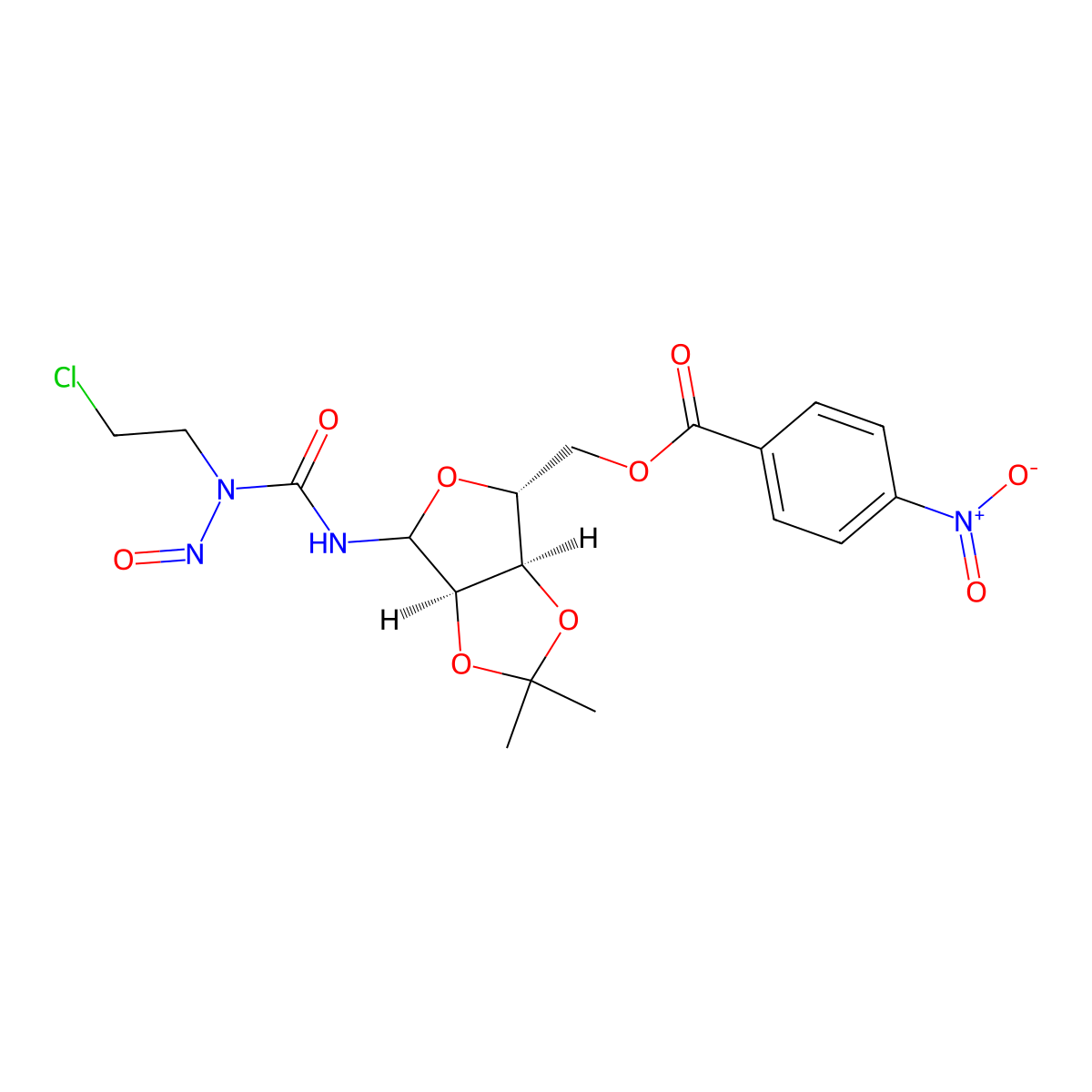 N-(2-Chloroethyl)-N'-(2,3-O-(1-methylethylidene)-5-O-(4-nitrobenzoyl)-D-ribofuranosyl)-N-nitrosourea molecular structure, CAS 55102-44-8