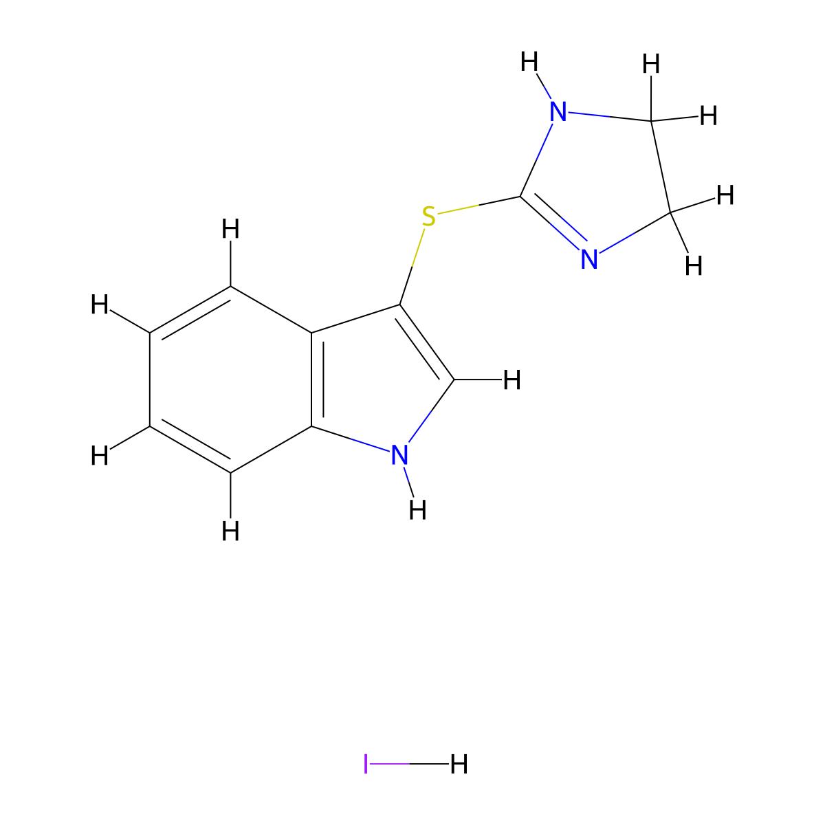 3-(4,5-dihydro-1H-imidazol-2-ylsulfanyl)-1H-indole hydroiodide molecular structure, CAS 55107-59-0