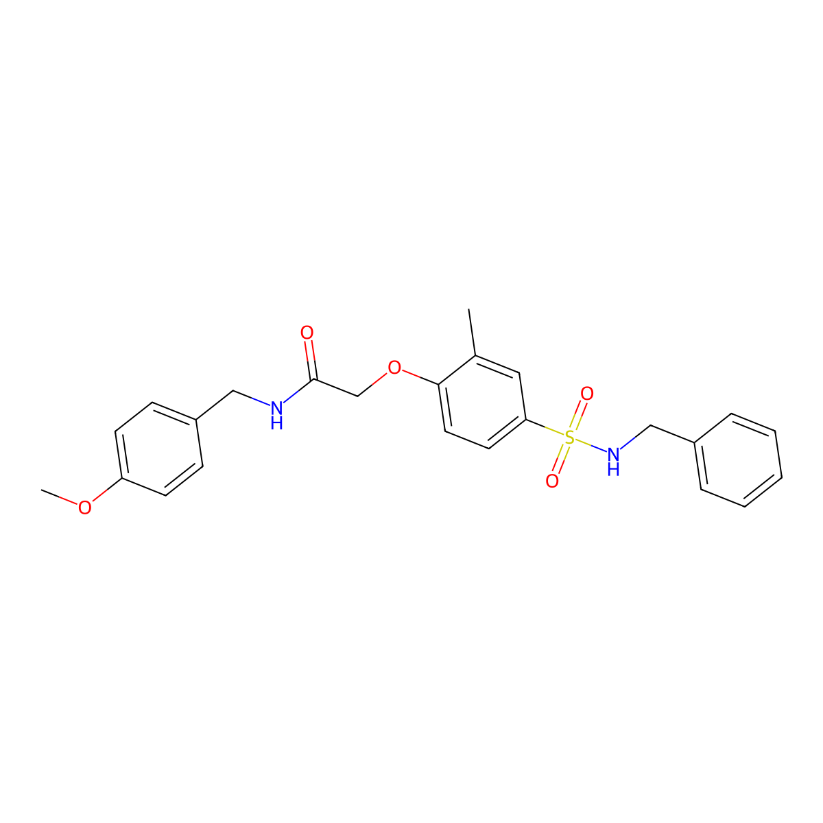 2-[4-(benzylsulfamoyl)-2-methylphenoxy]-N-(4-methoxybenzyl)acetamide molecular structure, CAS 5511-41-1