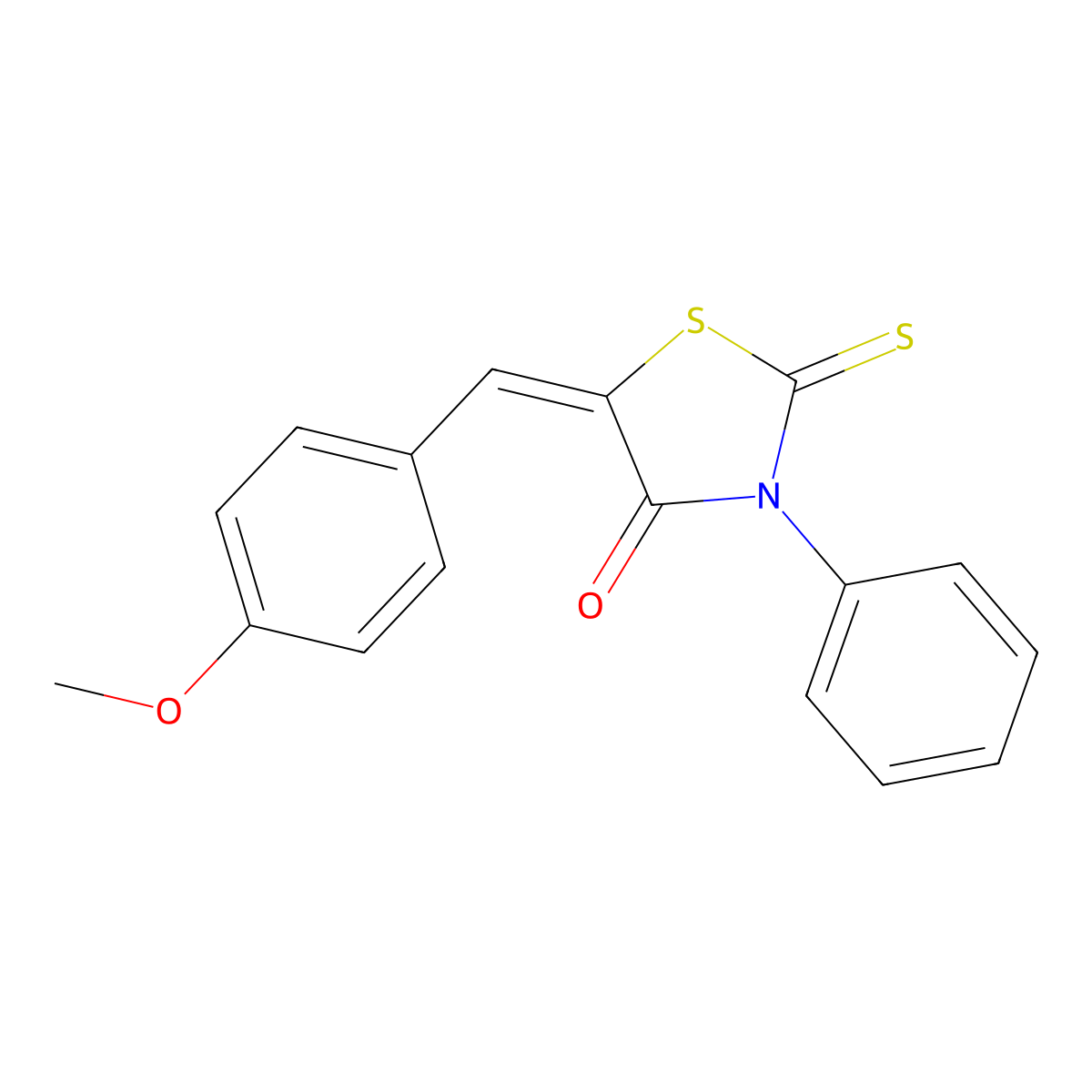 4-Thiazolidinone, 5-[(4-methoxyphenyl)methylene]-3-phenyl-2-thioxo- molecular structure, CAS 55111-70-1