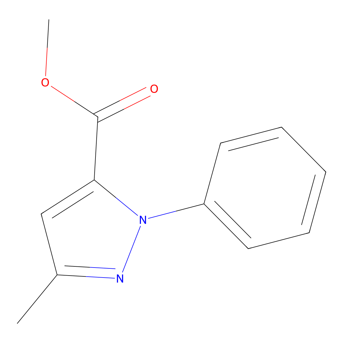 Methyl 3-methyl-1-phenyl-1H-pyrazole-5-carboxylate molecular structure, CAS 55115-11-2