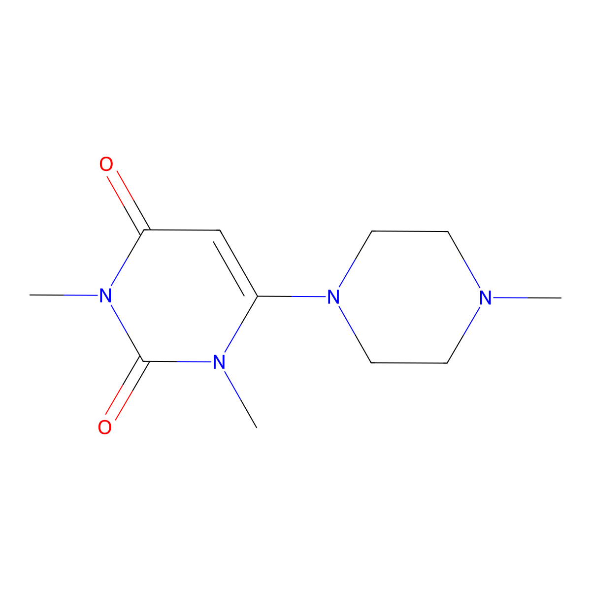 1,3-dimethyl-6-(4-methylpiperazino)-2,4(1H,3H)-pyrimidinedione molecular structure, CAS 55117-48-1