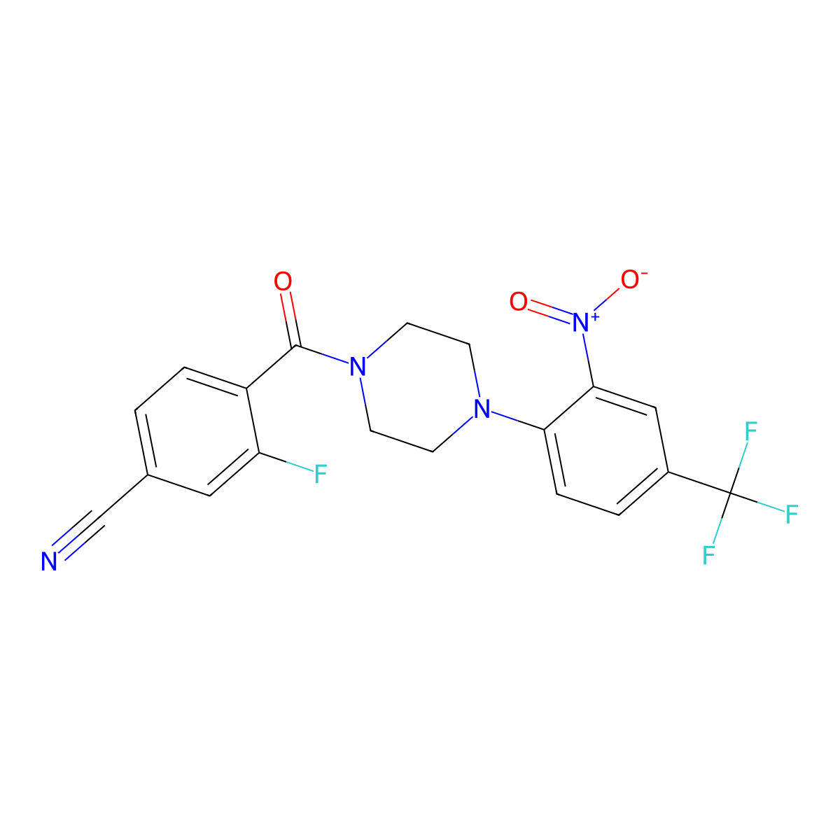 3-Fluoro-4-[4-[2-nitro-4-(trifluoromethyl)phenyl]piperazine-1-carbonyl]benzonitrile molecular structure, CAS 5512-19-6