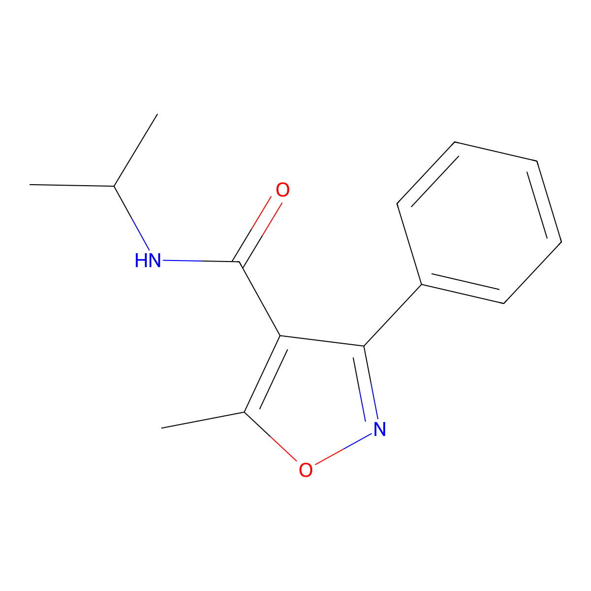 5-methyl-3-phenyl-N-propan-2-yl-1,2-oxazole-4-carboxamide molecular structure, CAS 55153-39-4