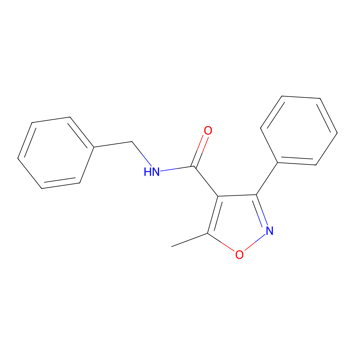 N-benzyl-5-methyl-3-phenyl-1,2-oxazole-4-carboxamide molecular structure, CAS 55153-40-7