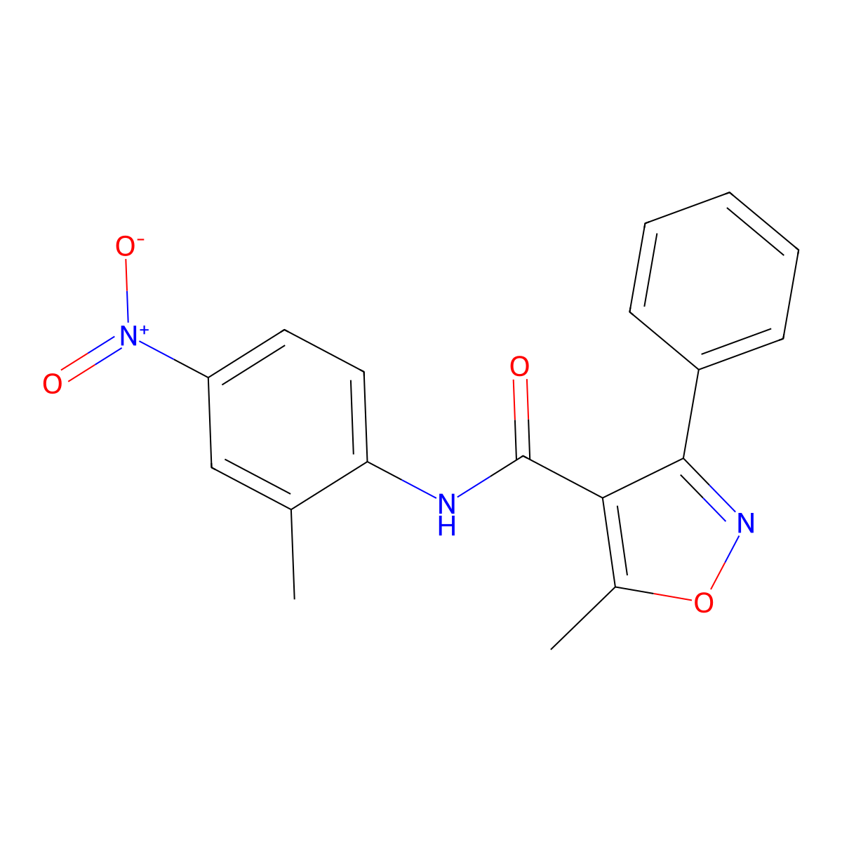 5-Methyl-N-(2-methyl-4-nitrophenyl)-3-phenyl-4-isoxazolecarboxamide molecular structure, CAS 55153-41-8