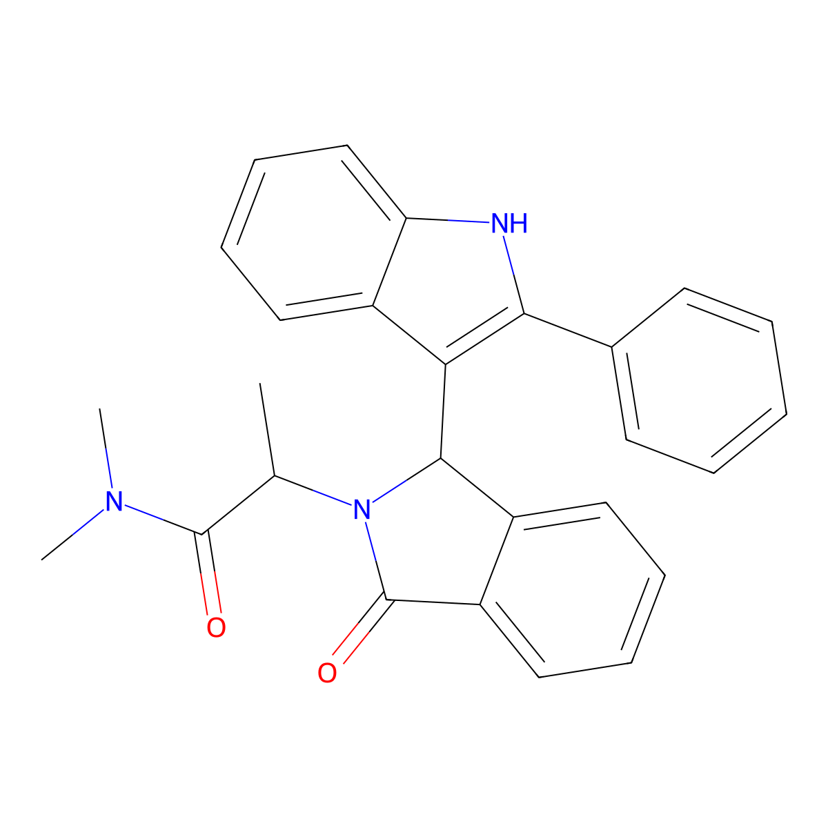 N,N-dimethyl-2-[3-oxo-1-(2-phenyl-1H-indol-3-yl)-1H-isoindol-2-yl]propanamide molecular structure, CAS 5516-40-5