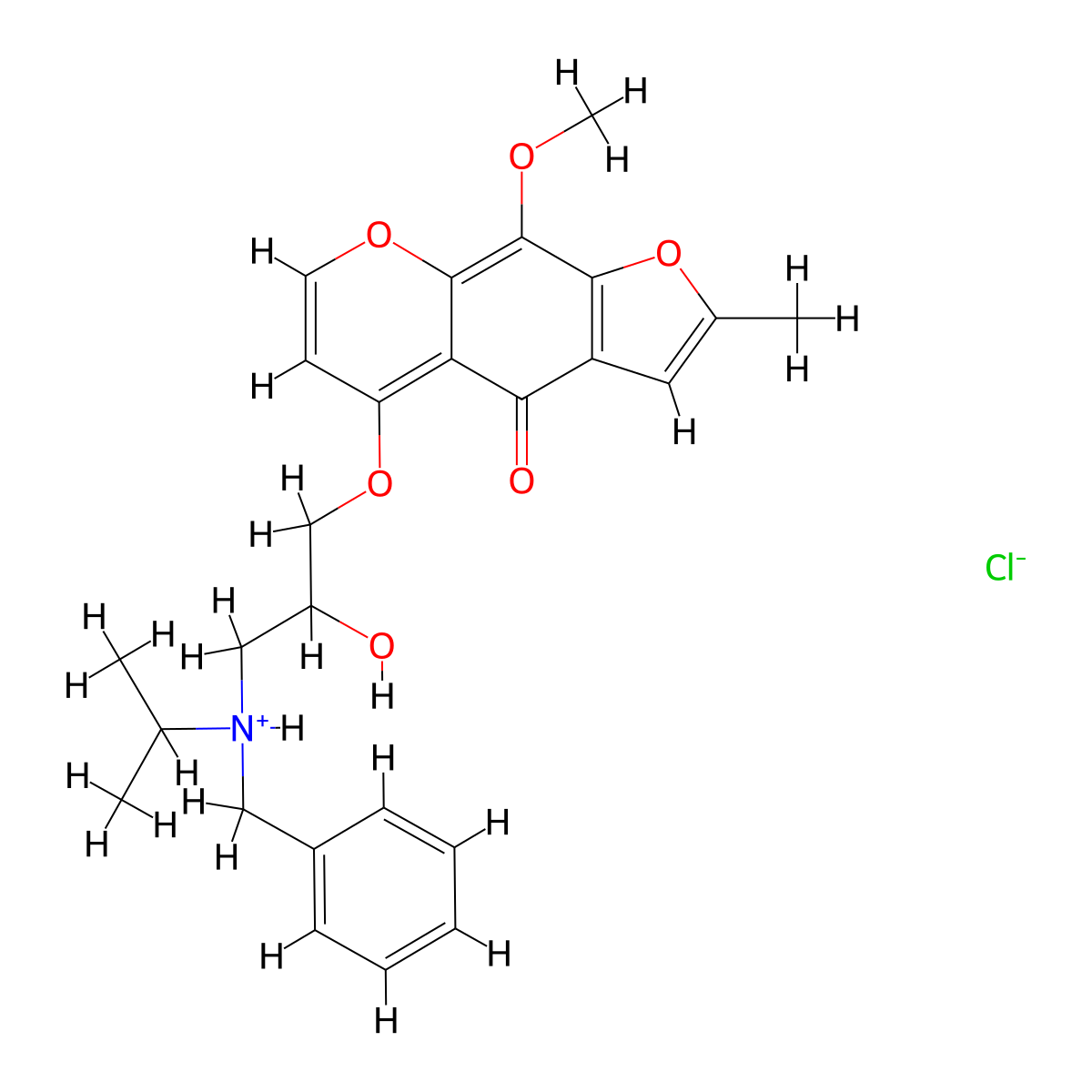 5H-Furo(3,2-g)(1)benzopyran-5-one, 4-(3-(benzylisopropylamino)-2-hydroxypropoxy)-9-methoxy-7-methyl-, hydrochloride molecular structure, CAS 55165-33-8