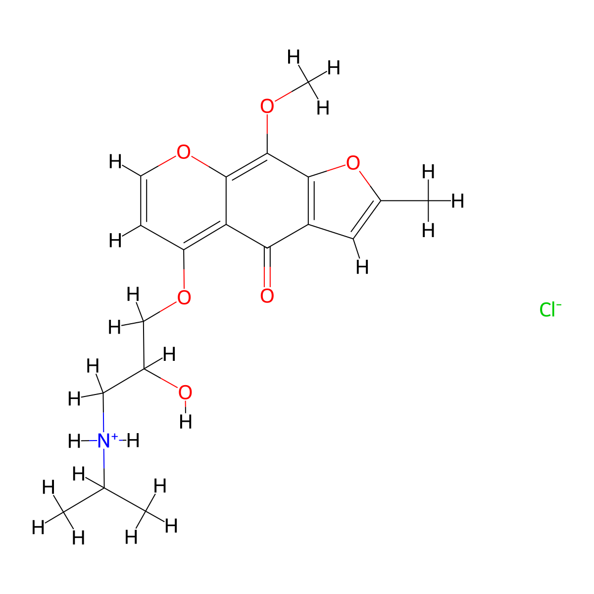 5H-Furo(3,2-g)(1)benzopyran-5-one, 4-(2-hydroxy-3-isopropylaminopropoxy)-9-methoxy-7-methyl-, hydrochloride molecular structure, CAS 55165-37-2
