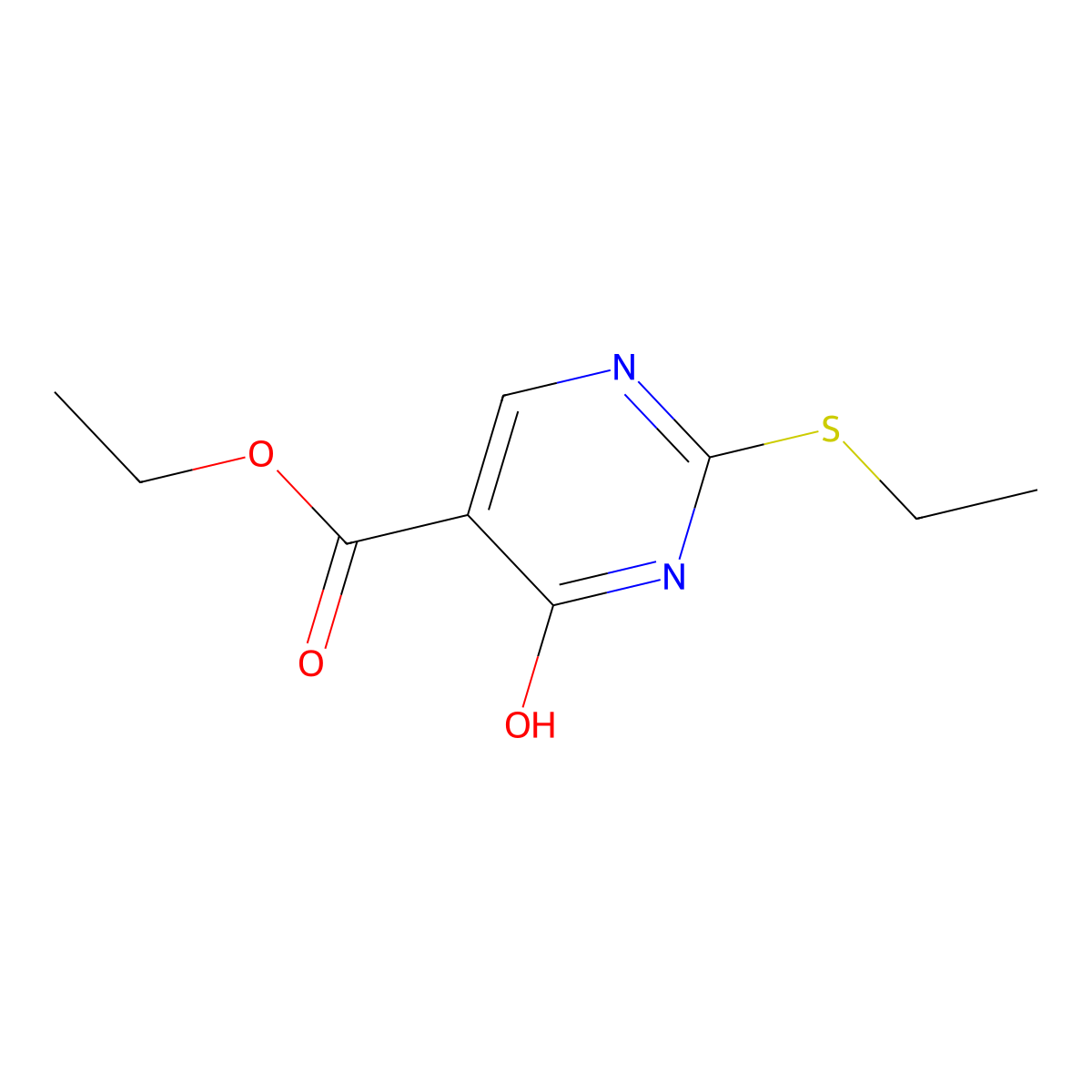 5-Pyrimidinecarboxylic acid, 2-(ethylthio)-4-hydroxy-, ethyl ester molecular structure, CAS 5518-76-3