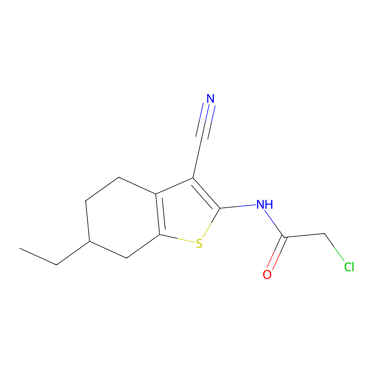 2-chloro-N-(3-cyano-6-ethyl-4,5,6,7-tetrahydro-1-benzothien-2-yl)acetamide molecular structure, CAS 551899-66-2