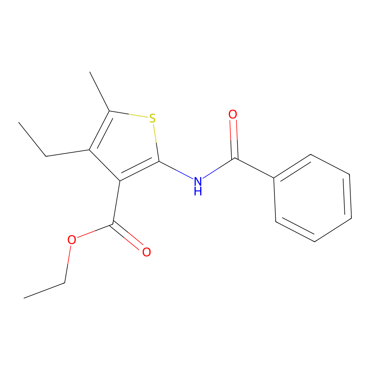 Ethyl 2-benzamido-4-ethyl-5-methylthiophene-3-carboxylate molecular structure, CAS 551902-07-9