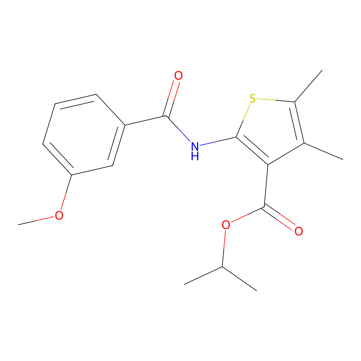 Propan-2-yl 2-[(3-methoxybenzoyl)amino]-4,5-dimethylthiophene-3-carboxylate molecular structure, CAS 551908-09-9