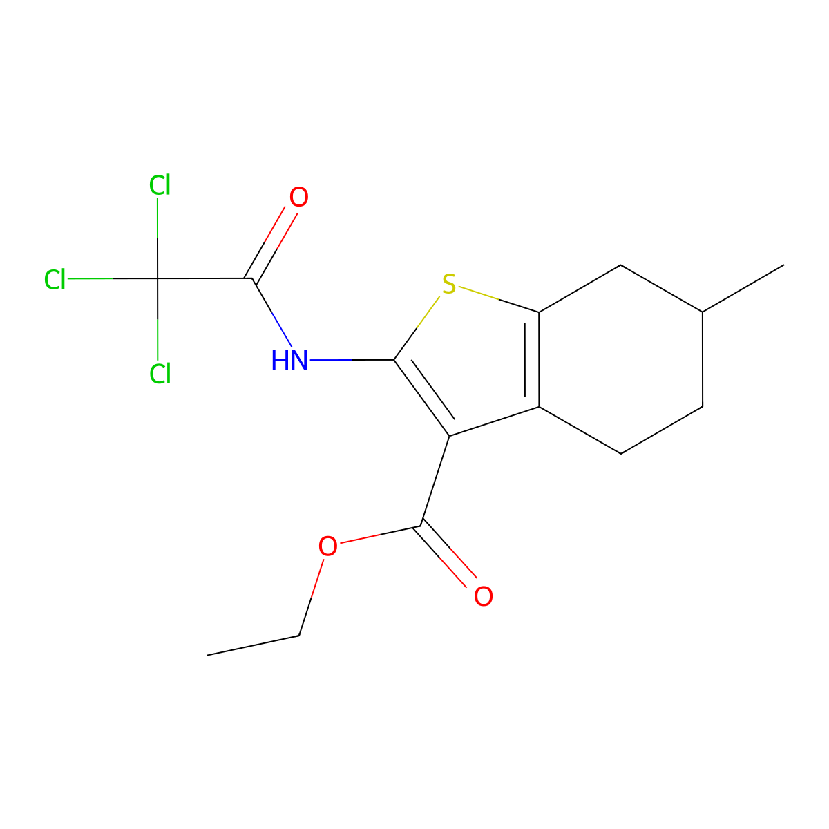 Ethyl 6-methyl-2-[(2,2,2-trichloroacetyl)amino]-4,5,6,7-tetrahydro-1-benzothiophene-3-carboxylate molecular structure, CAS 551908-85-1
