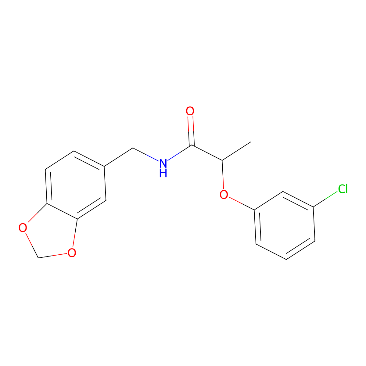 N-(1,3-benzodioxol-5-ylmethyl)-2-(3-chlorophenoxy)propanamide molecular structure, CAS 551909-31-0