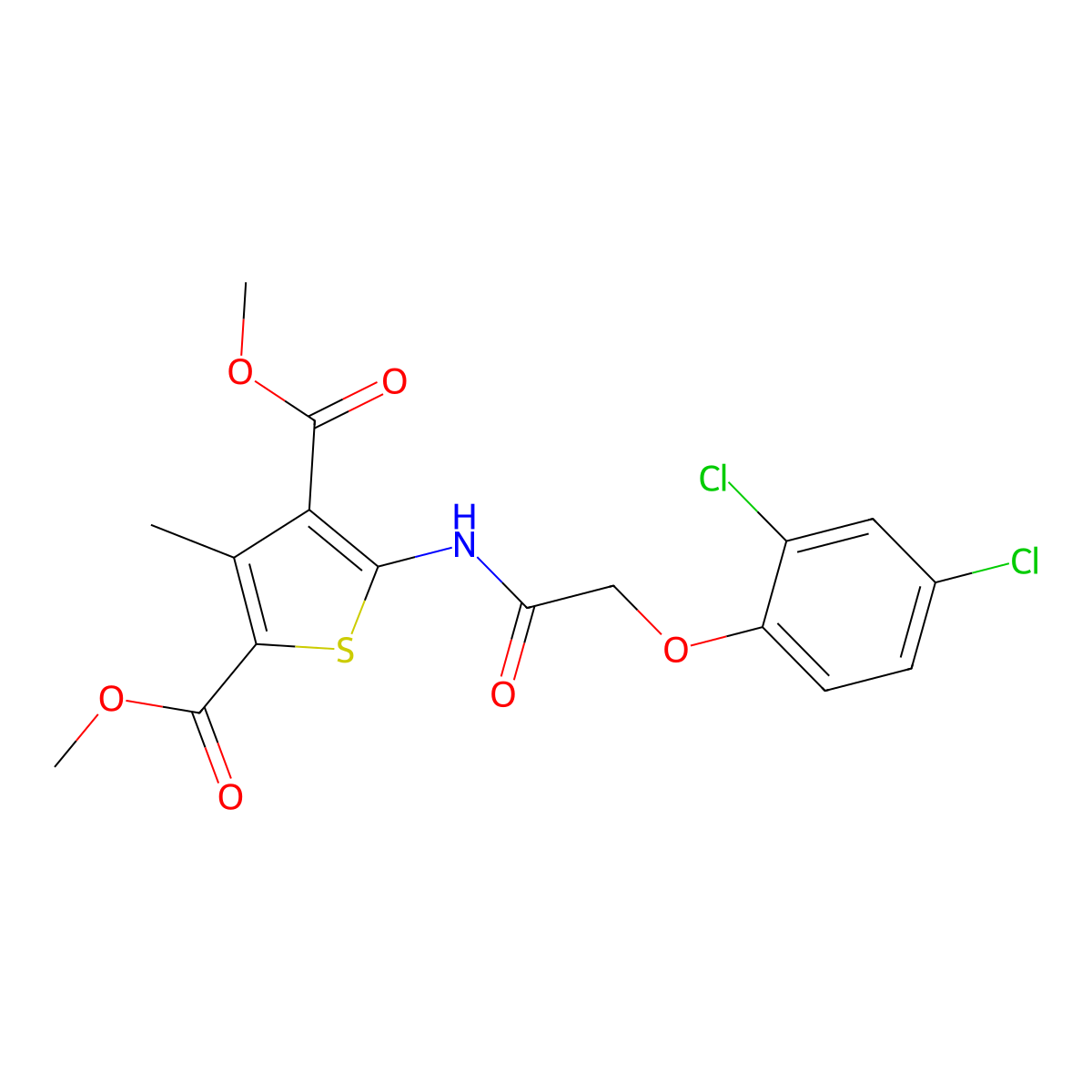 Dimethyl 5-{[(2,4-dichlorophenoxy)acetyl]amino}-3-methyl-2,4-thiophenedicarboxylate molecular structure, CAS 551909-41-2