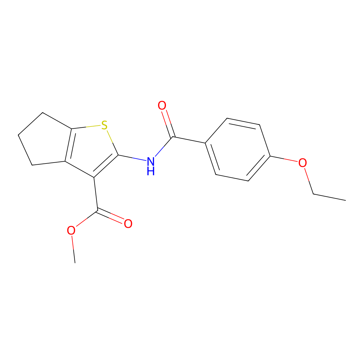 methyl 2-[(4-ethoxybenzoyl)amino]-5,6-dihydro-4H-cyclopenta[b]thiophene-3-carboxylate molecular structure, CAS 551909-56-9