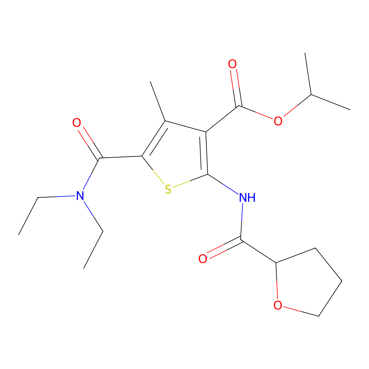 Propan-2-yl 5-(diethylcarbamoyl)-4-methyl-2-(oxolane-2-carbonylamino)thiophene-3-carboxylate molecular structure, CAS 551909-70-7