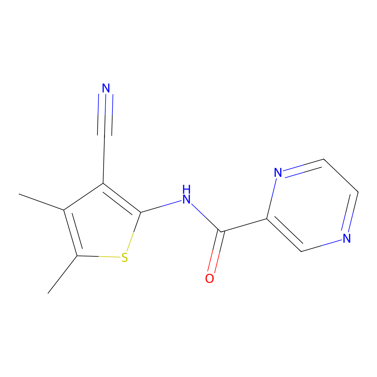 N-(3-cyano-4,5-dimethylthiophen-2-yl)pyrazine-2-carboxamide molecular structure, CAS 551910-16-8