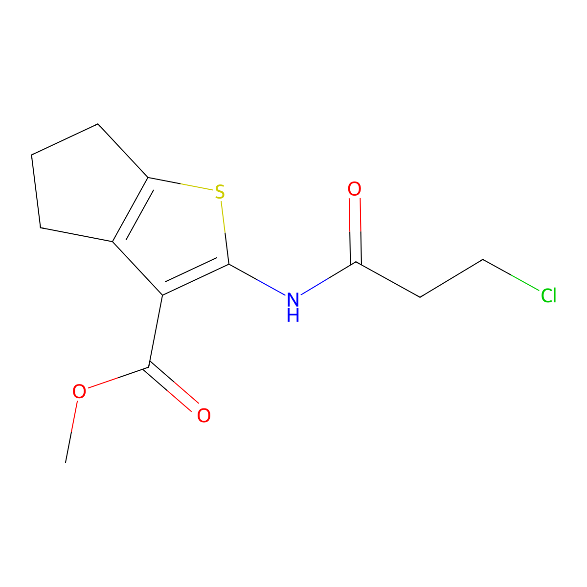 methyl 2-(3-chloropropanamido)-5,6-dihydro-4H-cyclopenta[b]thiophene-3-carboxylate molecular structure, CAS 551910-46-4