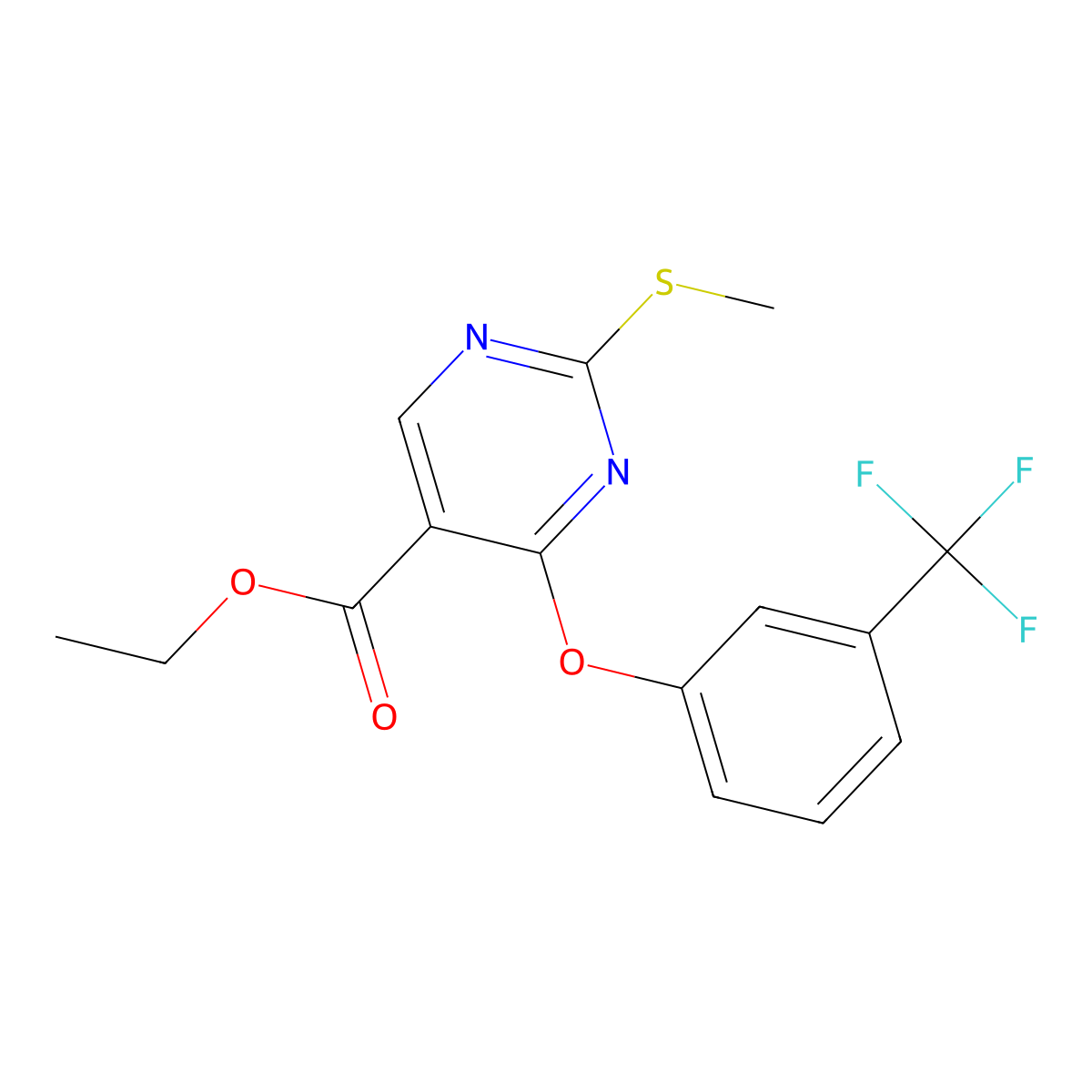 Ethyl 2-(methylsulfanyl)-4-[3-(trifluoromethyl)phenoxy]-5-pyrimidinecarboxylate molecular structure, CAS 551920-91-3
