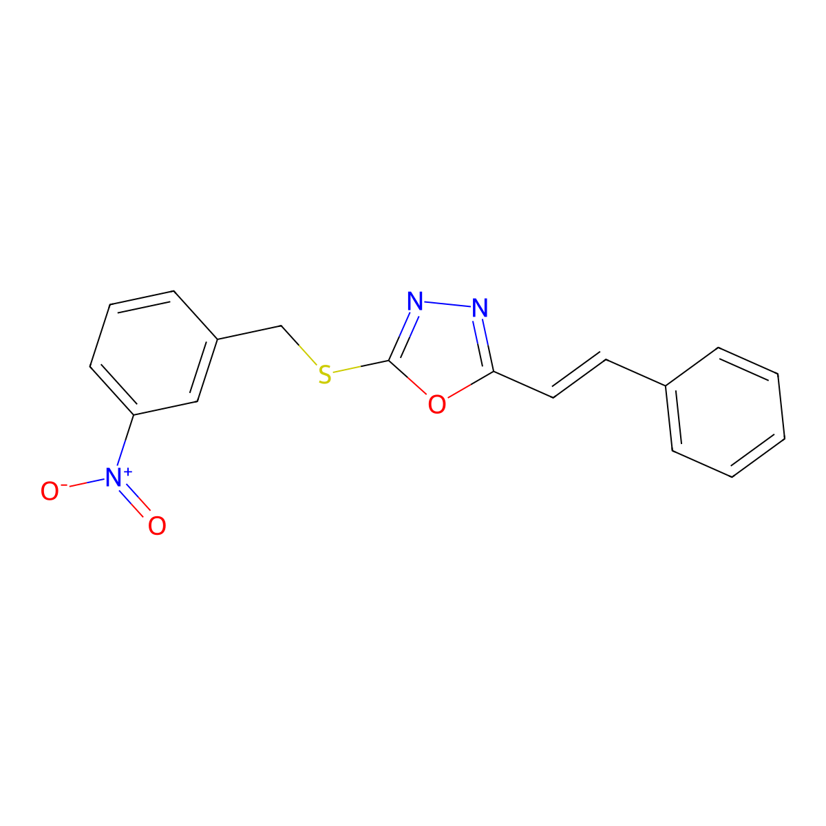 2-[(3-nitrobenzyl)sulfanyl]-5-[(E)-2-phenylethenyl]-1,3,4-oxadiazole molecular structure, CAS 551920-95-7
