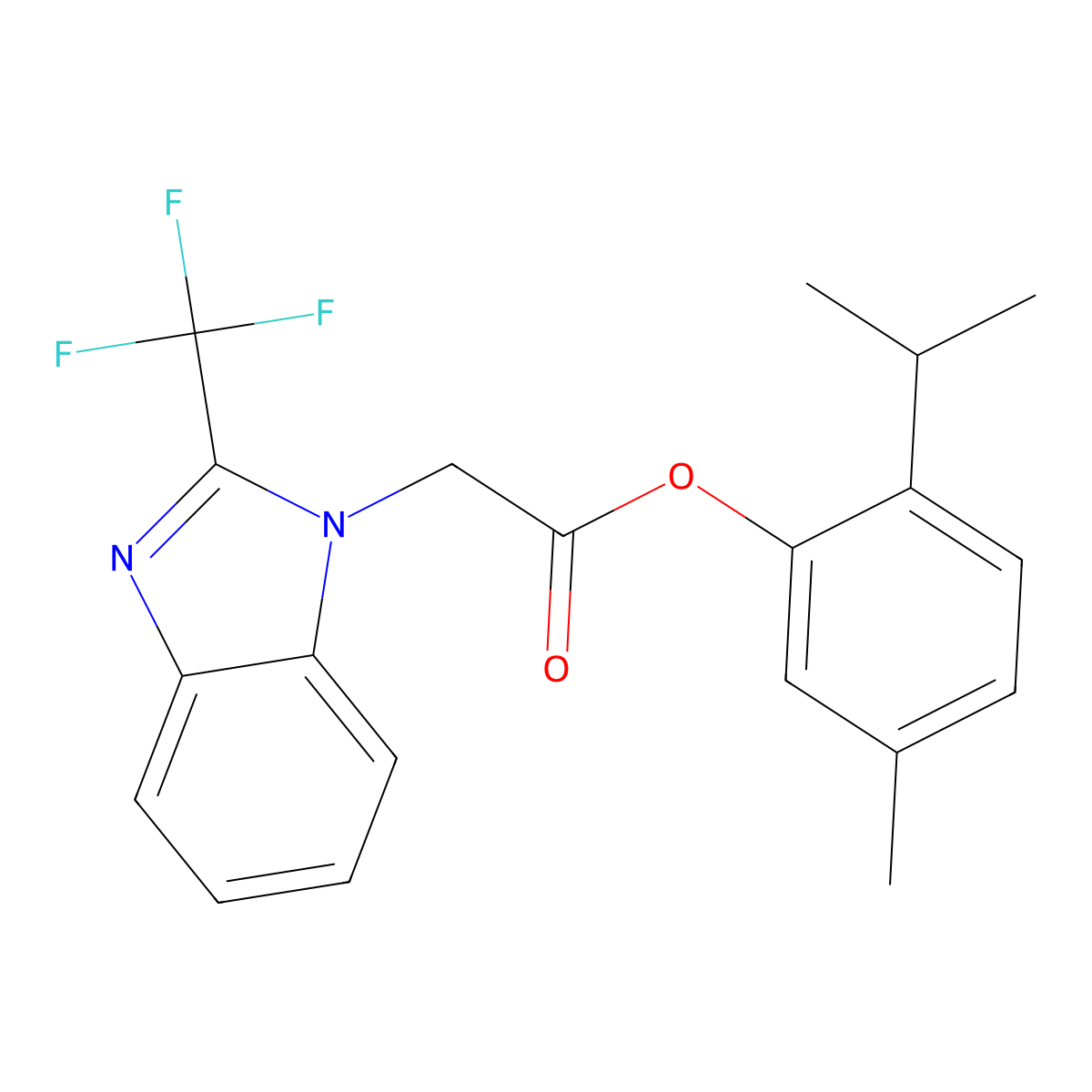 2-isopropyl-5-methylphenyl 2-[2-(trifluoromethyl)-1H-1,3-benzimidazol-1-yl]acetate molecular structure, CAS 551921-10-9