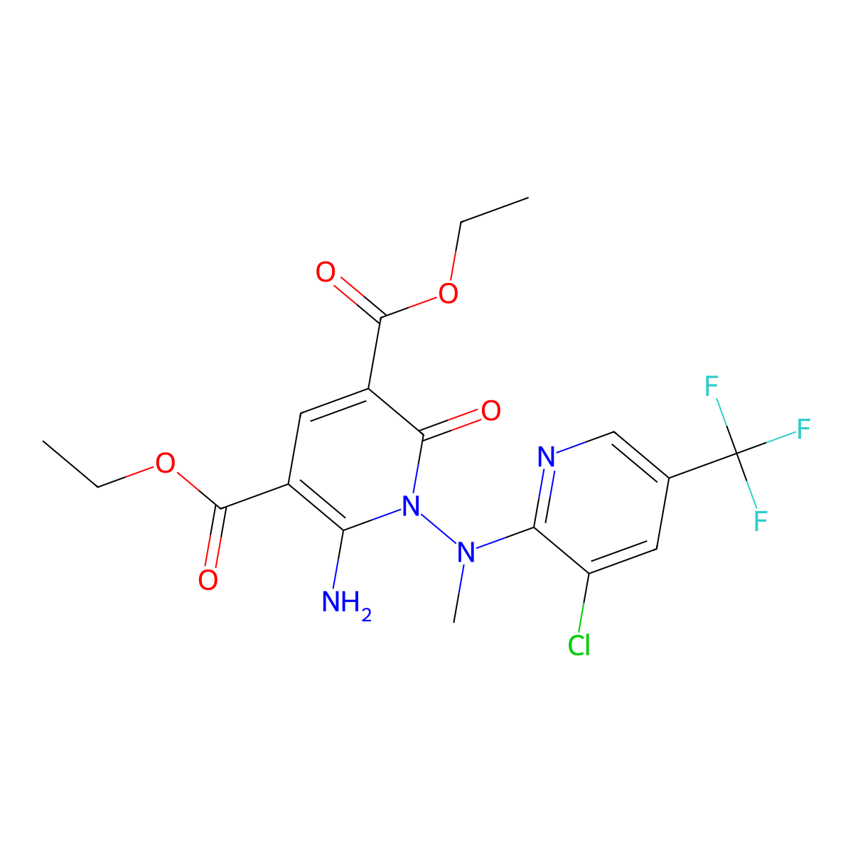 Diethyl 2-amino-1-[[3-chloro-5-(trifluoromethyl)pyridin-2-yl]-methylamino]-6-oxopyridine-3,5-dicarboxylate molecular structure, CAS 551921-17-6