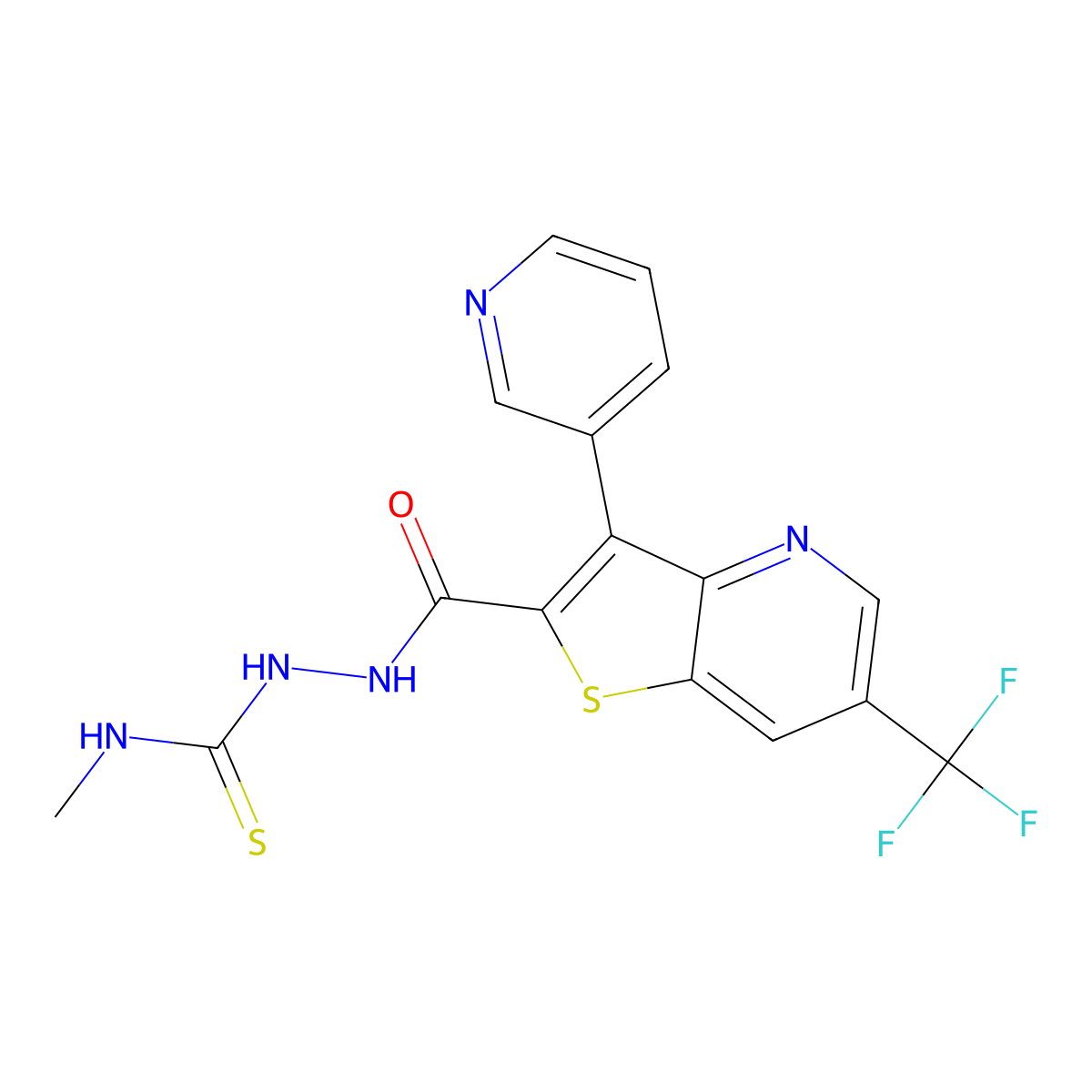 N-methyl-2-{[3-(3-pyridinyl)-6-(trifluoromethyl)thieno[3,2-b]pyridin-2-yl]carbonyl}-1-hydrazinecarbothioamide molecular structure, CAS 551921-18-7