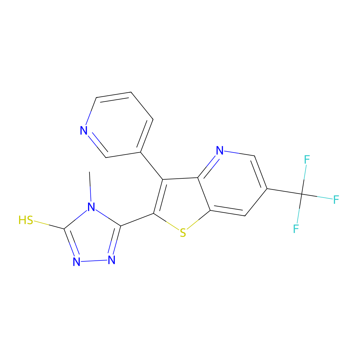4-methyl-5-[3-(3-pyridinyl)-6-(trifluoromethyl)thieno[3,2-b]pyridin-2-yl]-4H-1,2,4-triazole-3-thiol molecular structure, CAS 551921-19-8