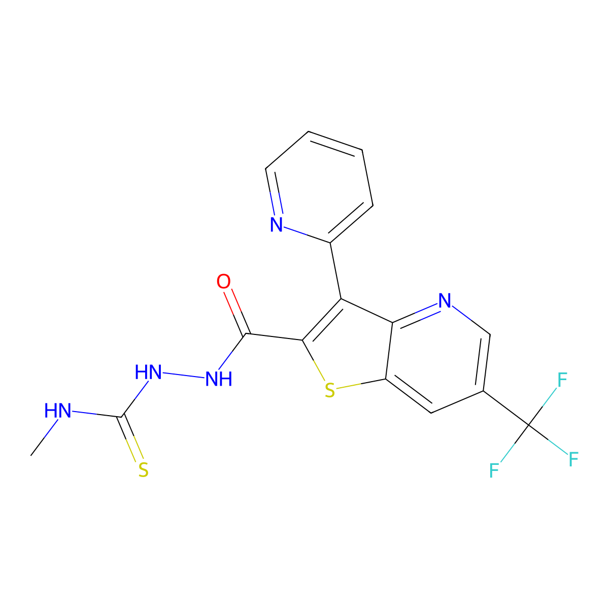 N-methyl-2-{[3-(2-pyridinyl)-6-(trifluoromethyl)thieno[3,2-b]pyridin-2-yl]carbonyl}-1-hydrazinecarbothioamide molecular structure, CAS 551921-21-2
