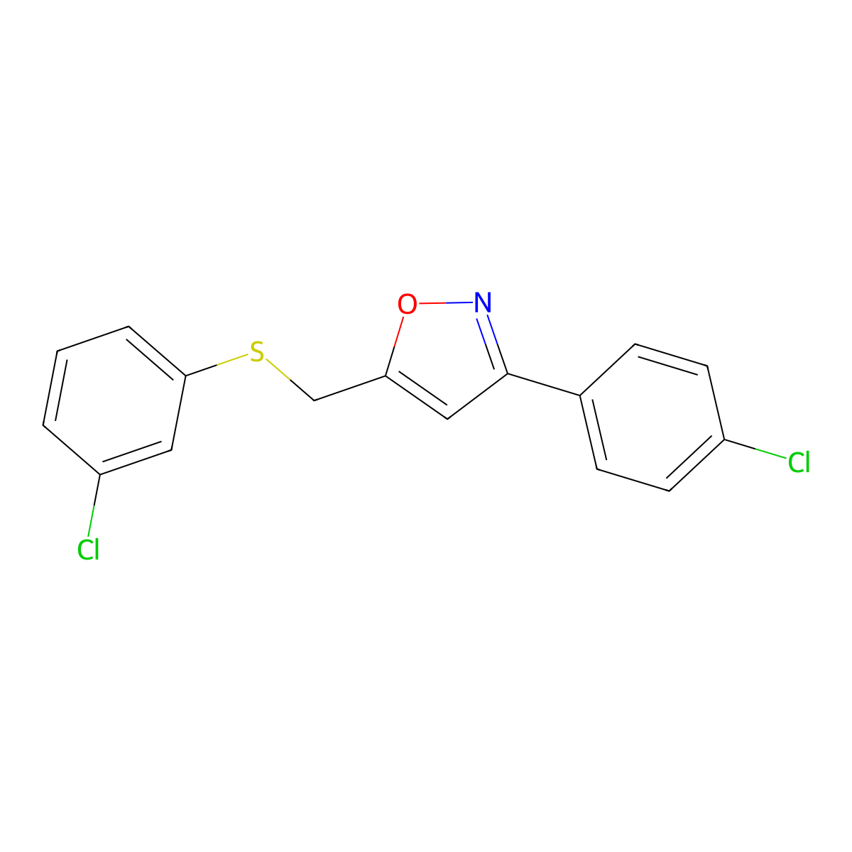 3-(4-Chlorophenyl)-5-{[(3-chlorophenyl)sulfanyl]methyl}isoxazole molecular structure, CAS 551921-25-6