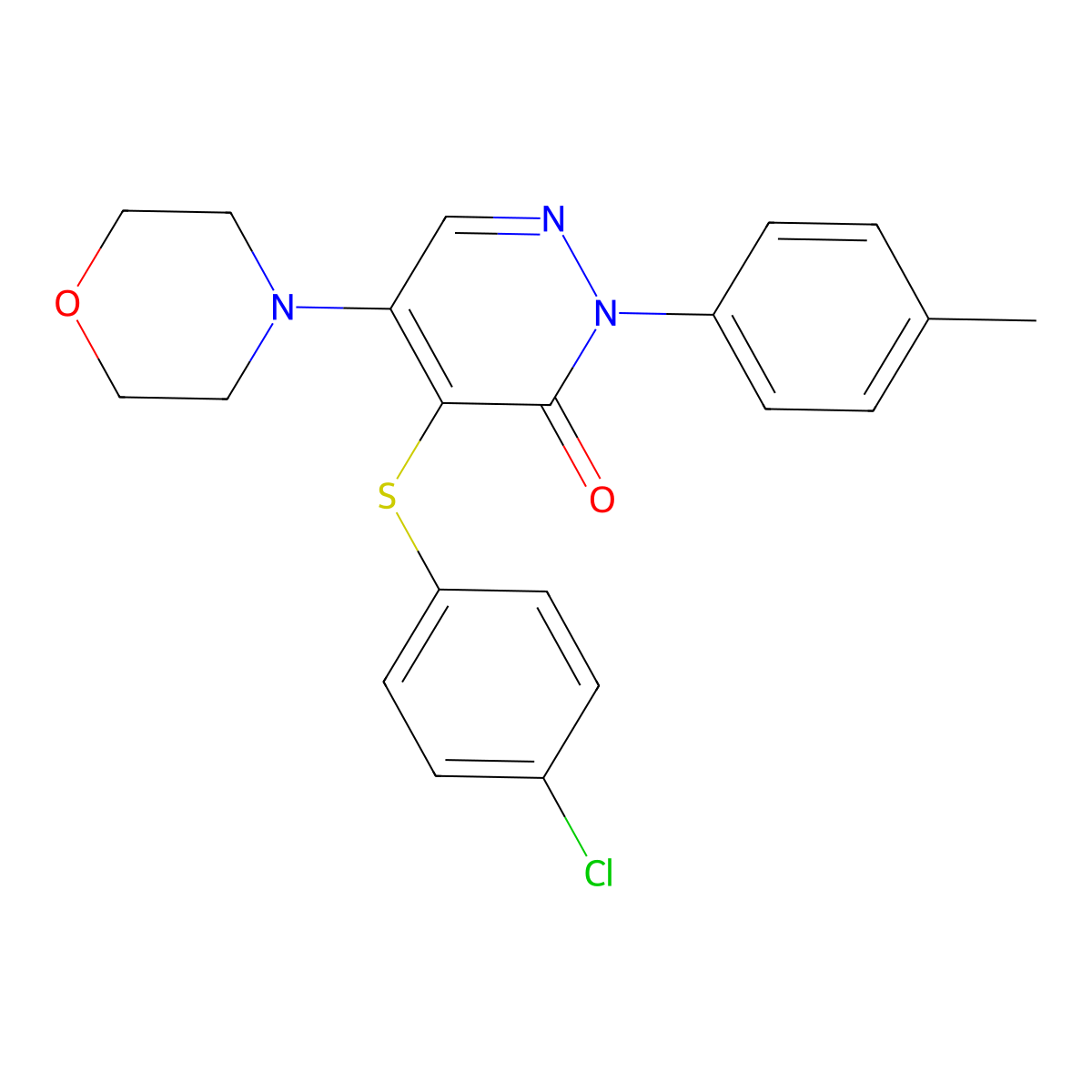 4-[(4-chlorophenyl)sulfanyl]-2-(4-methylphenyl)-5-morpholino-3(2H)-pyridazinone molecular structure, CAS 551921-37-0