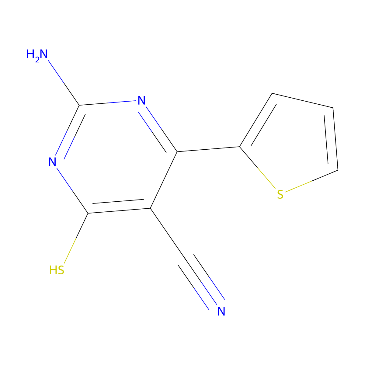 2-Amino-4-sulfanyl-6-(2-thienyl)-5-pyrimidinecarbonitrile molecular structure, CAS 551921-38-1