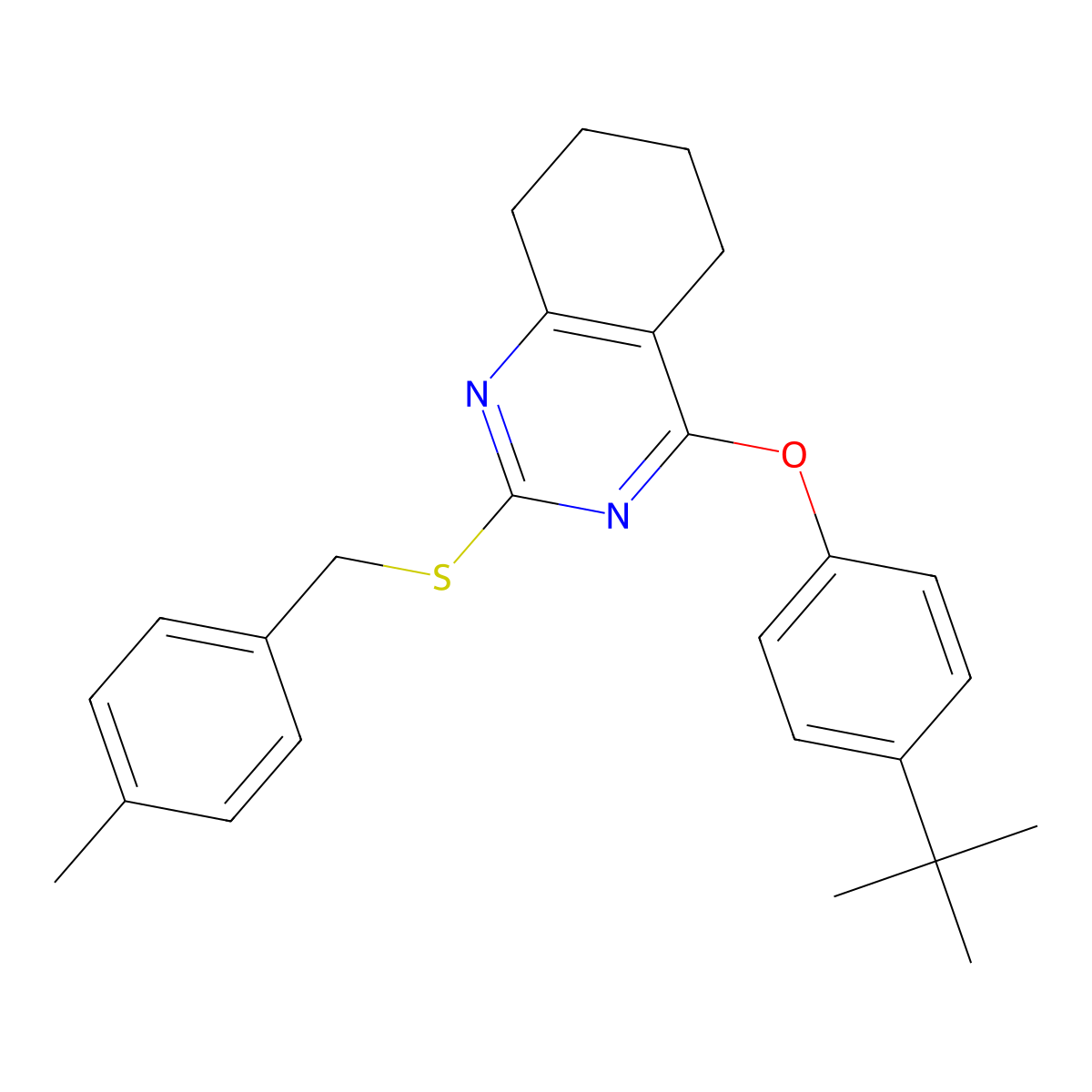 4-(Tert-butyl)phenyl 2-[(4-methylbenzyl)sulfanyl]-5,6,7,8-tetrahydro-4-quinazolinyl ether molecular structure, CAS 551921-45-0