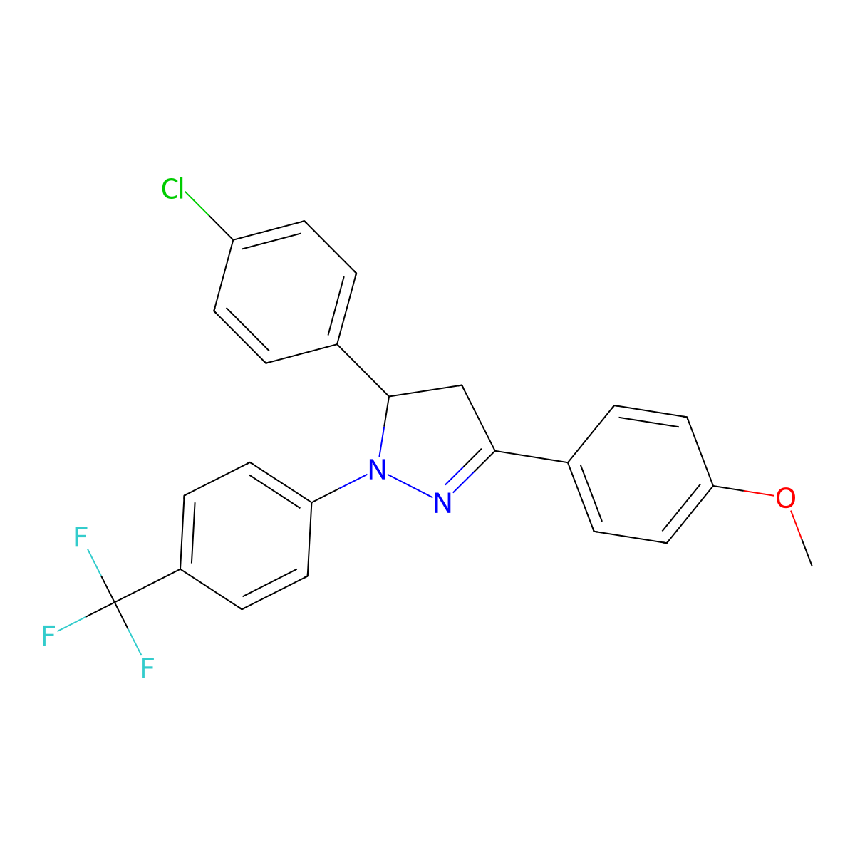 5-(4-chlorophenyl)-3-(4-methoxyphenyl)-1-[4-(trifluoromethyl)phenyl]-4,5-dihydro-1H-pyrazole molecular structure, CAS 551921-56-3