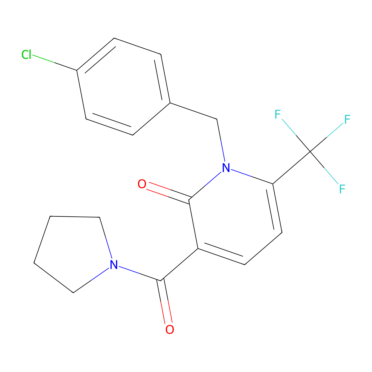 1-(4-chlorobenzyl)-3-(1-pyrrolidinylcarbonyl)-6-(trifluoromethyl)-2(1H)-pyridinone molecular structure, CAS 551921-72-3