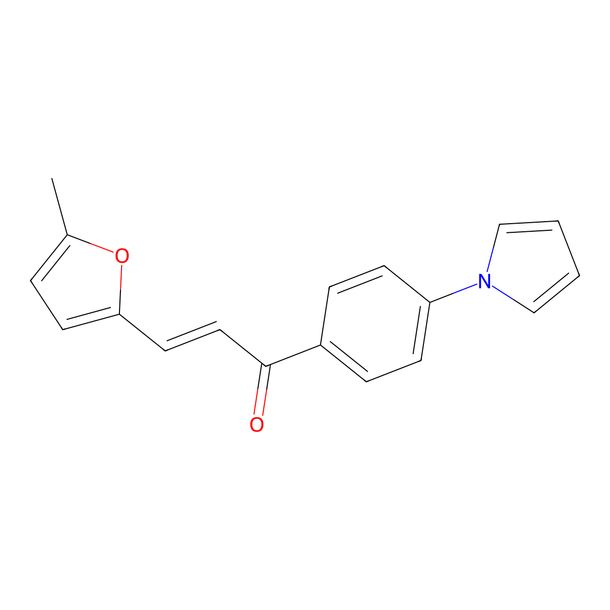 (E)-3-(5-methylfuran-2-yl)-1-(4-pyrrol-1-ylphenyl)prop-2-en-1-one molecular structure, CAS 551930-65-5