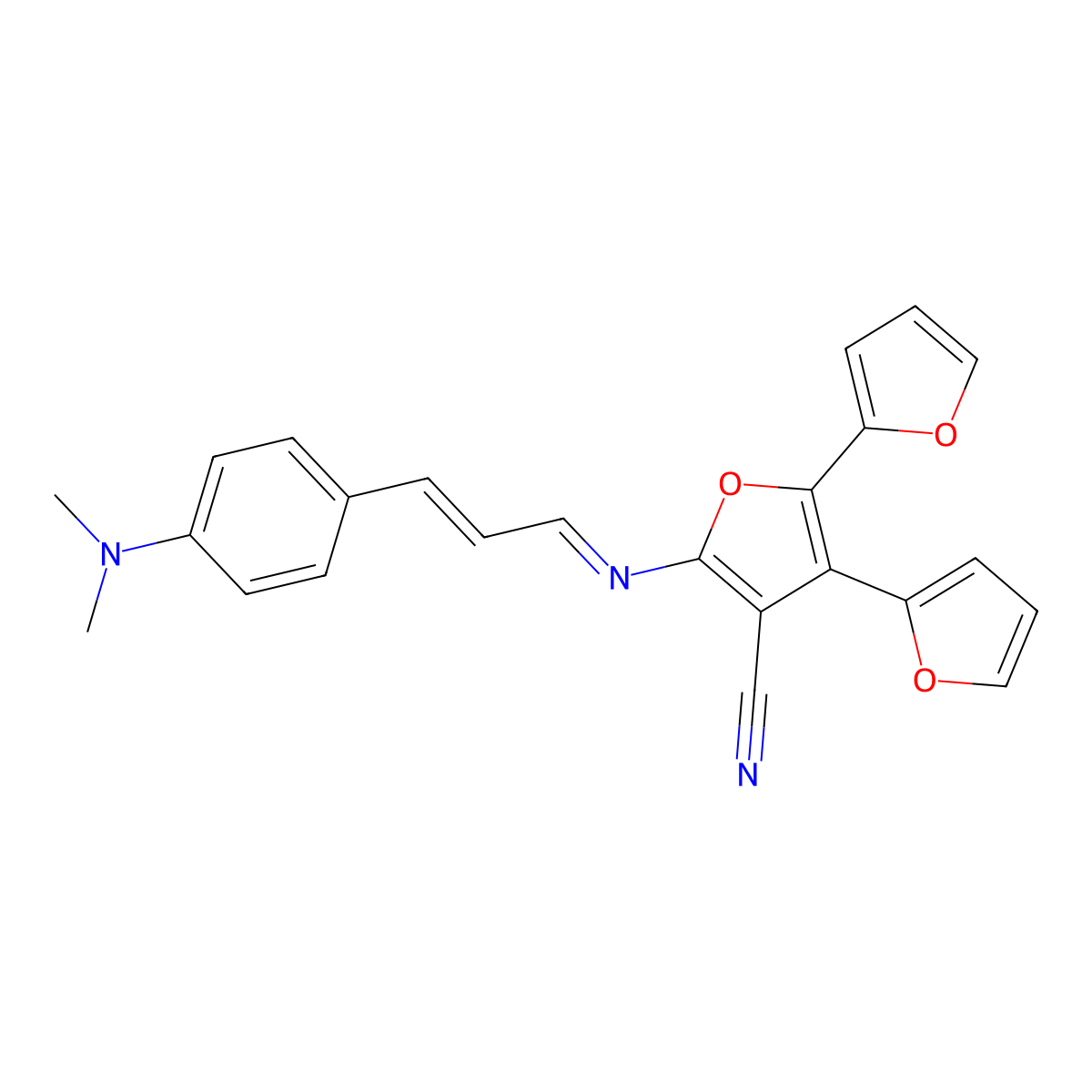 2-({3-[4-(Dimethylamino)phenyl]-2-propenylidene}amino)-4,5,bis-(2-furyl)-3-furonitrile molecular structure, CAS 551930-71-3