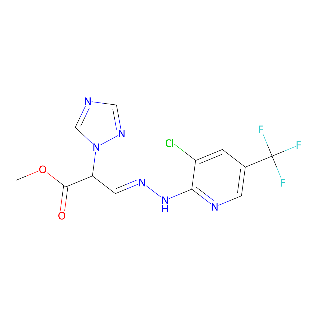methyl 3-{(E)-2-[3-chloro-5-(trifluoromethyl)-2-pyridinyl]hydrazono}-2-(1H-1,2,4-triazol-1-yl)propanoate molecular structure, CAS 551930-85-9