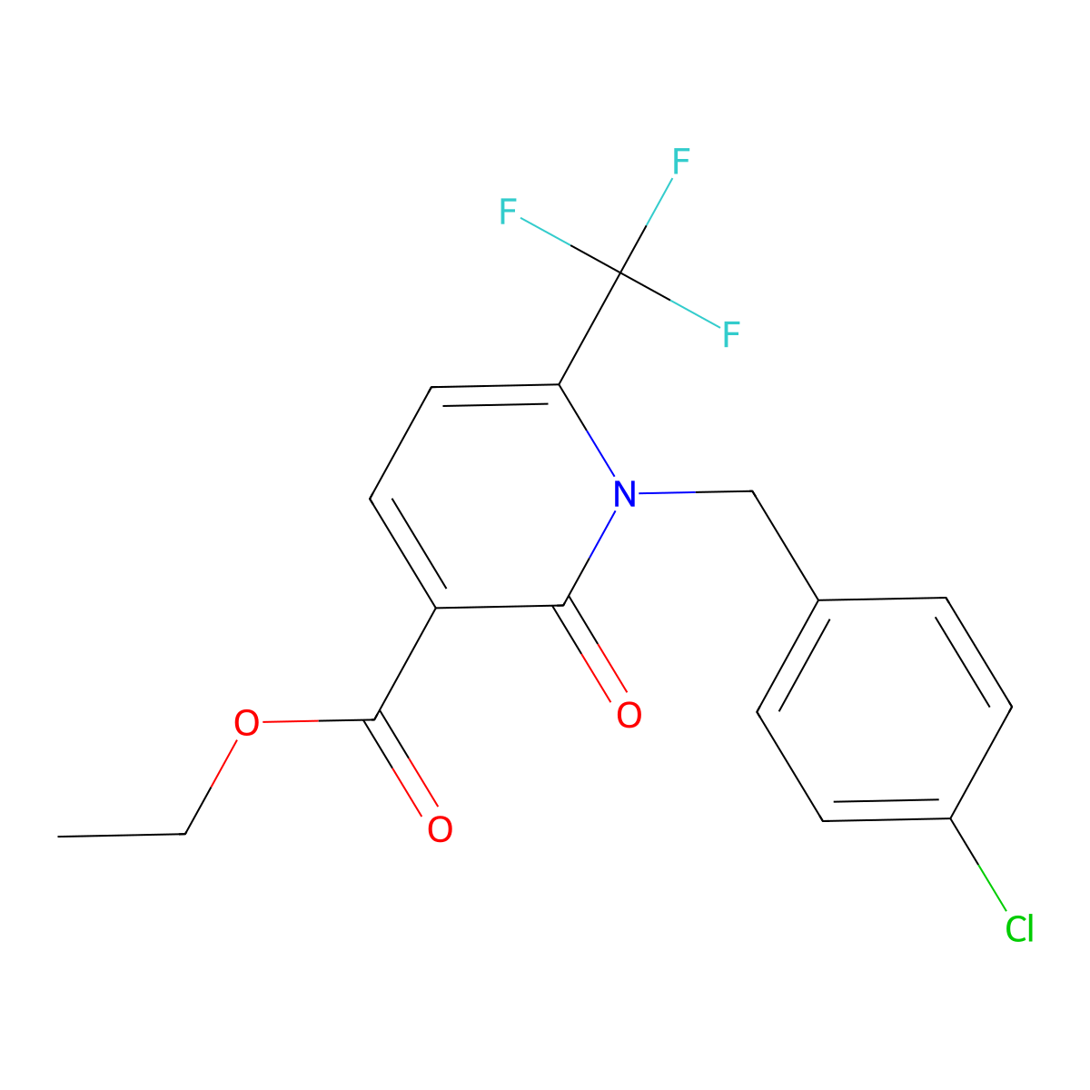 Ethyl 1-[(4-chlorophenyl)methyl]-2-oxo-6-(trifluoromethyl)pyridine-3-carboxylate molecular structure, CAS 551930-92-8