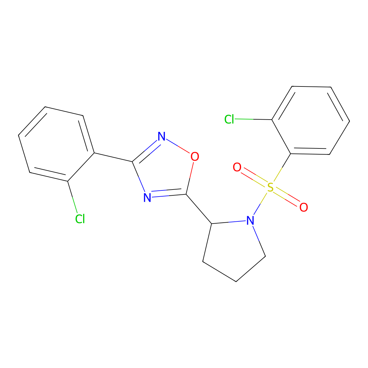 3-(2-Chlorophenyl)-5-{1-[(2-chlorophenyl)sulfonyl]-2-pyrrolidinyl}-1,2,4-oxadiazole molecular structure, CAS 551931-01-2